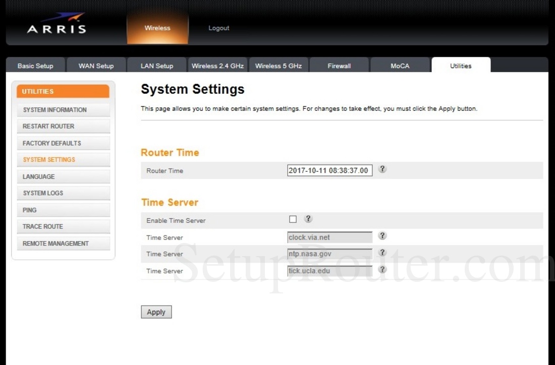 Arris DG3270 Screenshot SystemSettings