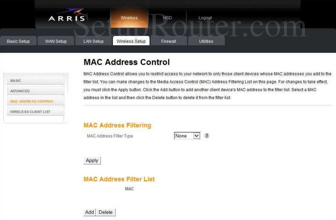 arris sb8200 mac address