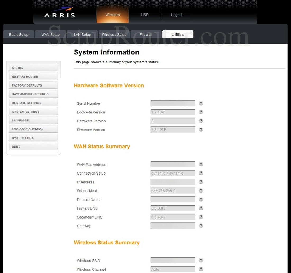 Arris modem settings