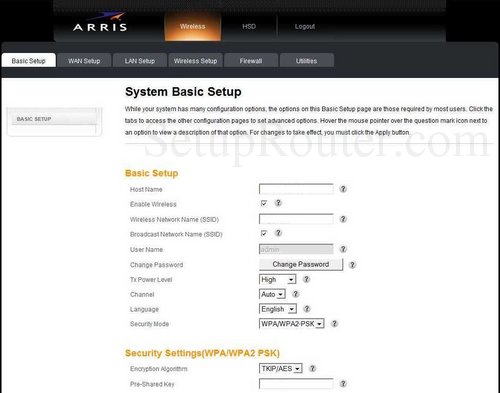 Change the WiFi Settings on the Arris DG950.