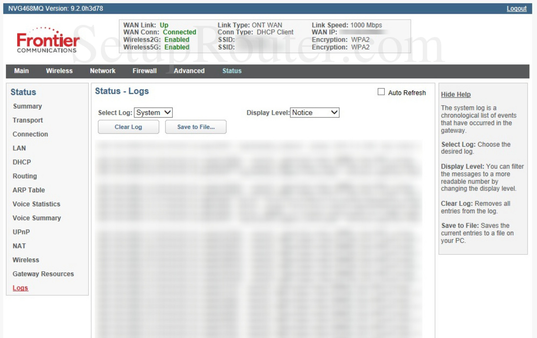 Arris NVG468MQ Screenshot Logs