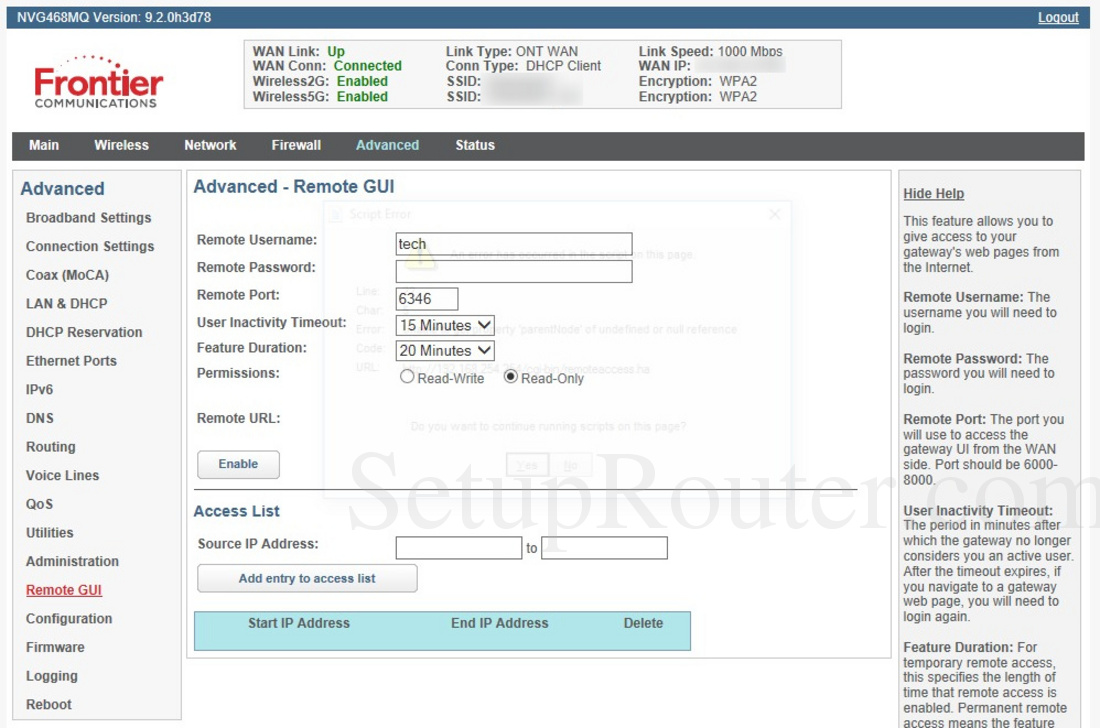 Arris NVG468MQ Screenshot RemoteGUI