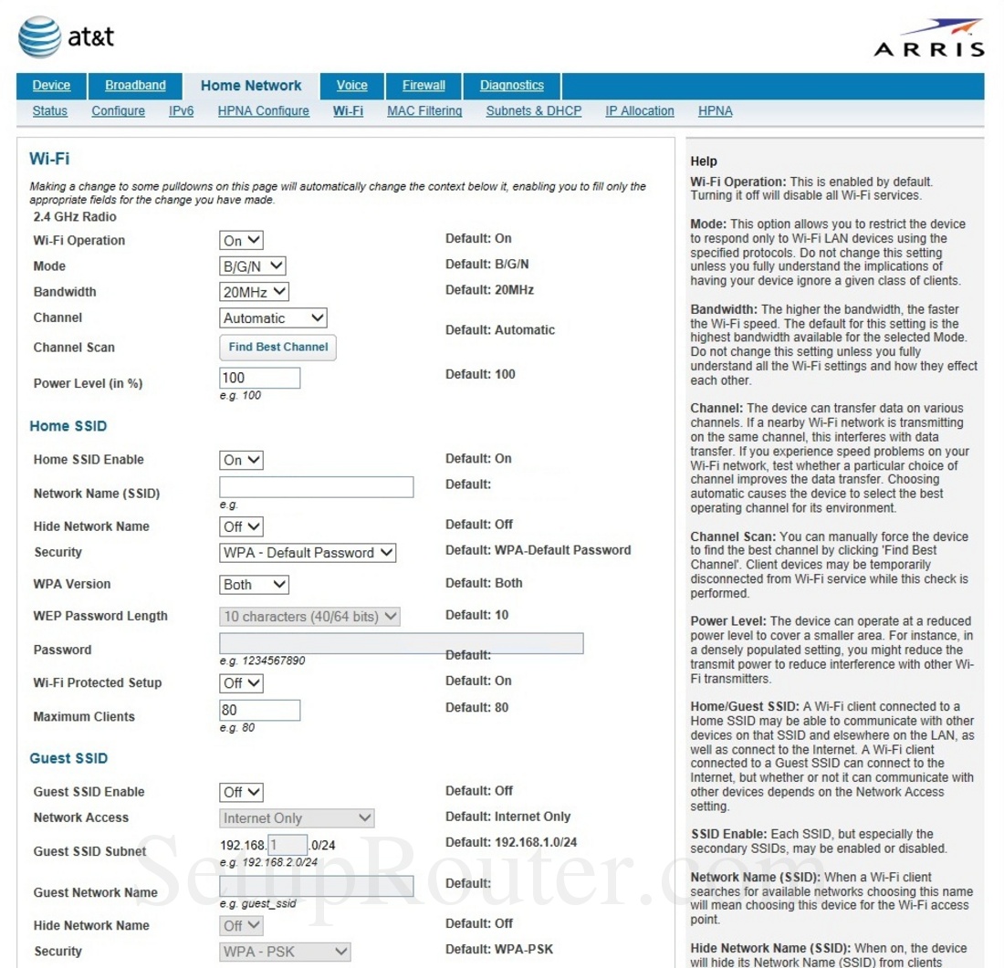 Arris NVG28 ATT Screenshot WiFi