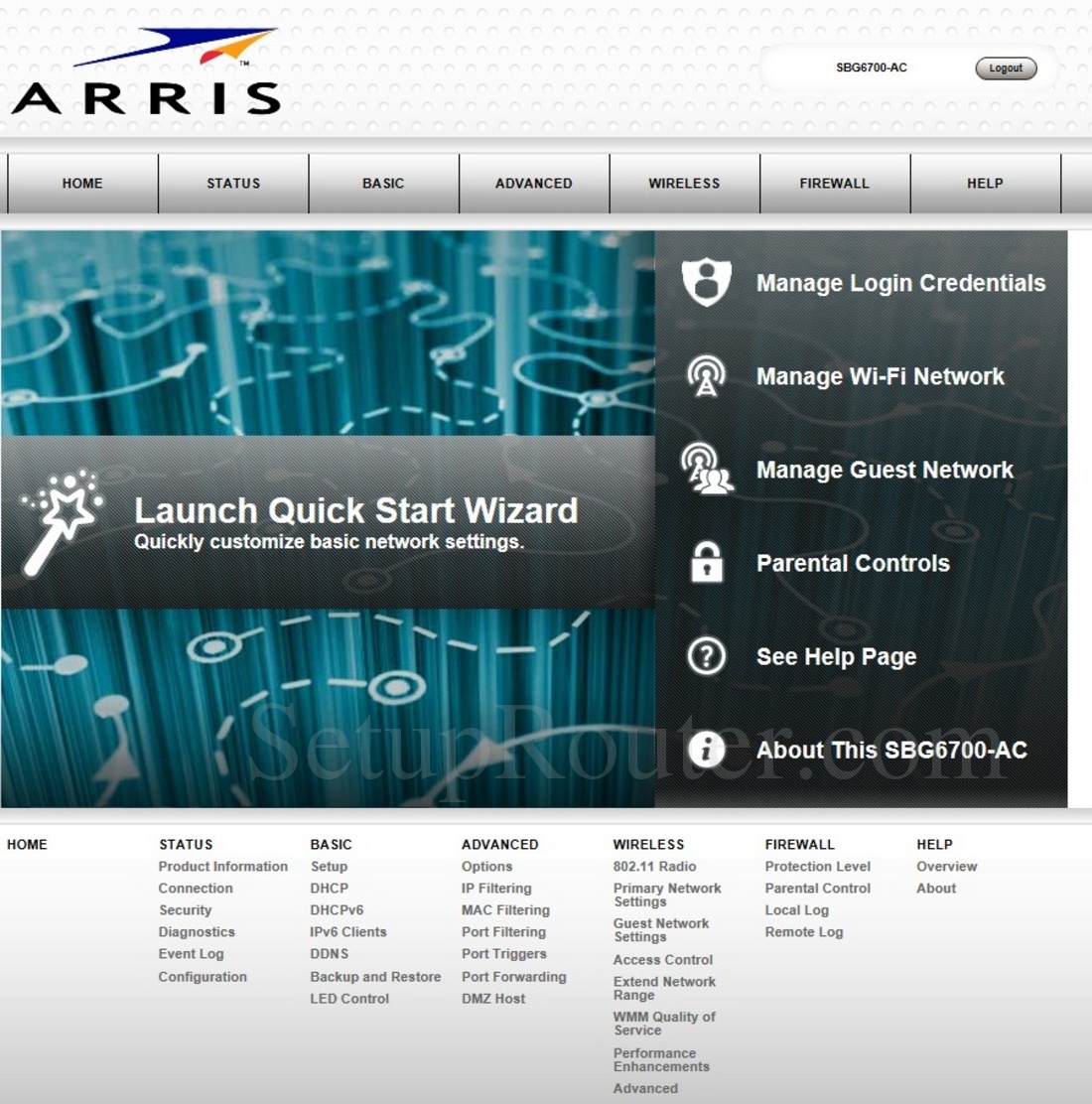 Arris SBG6700AC Screenshot Home