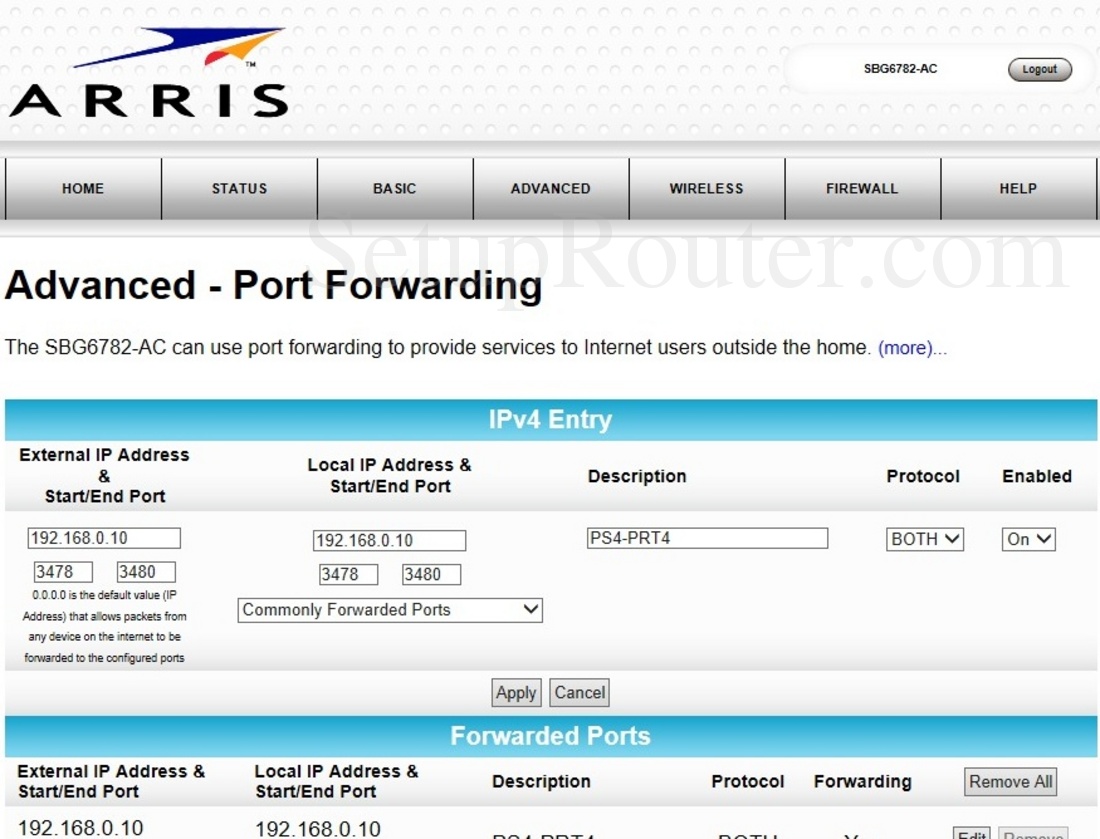 how to portforward on a arris router
