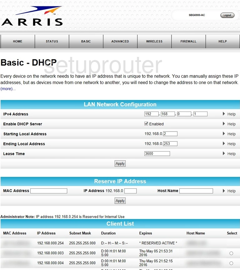 router DHCP lan mac address binding internet settings