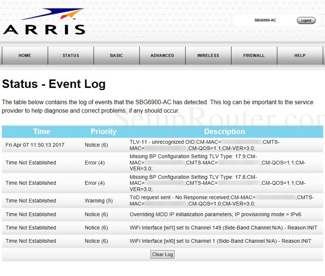 Arris Sbg6900 Ac Screenshot Eventlog