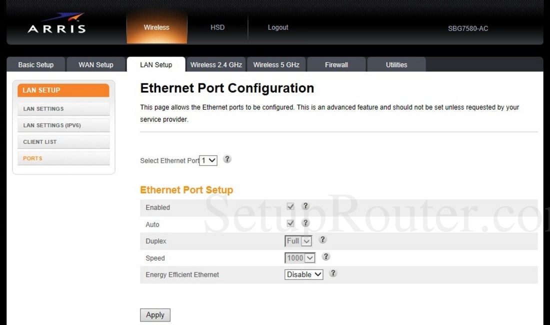 Arris SBG7580AC Screenshot