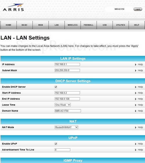 How to change the ip address of the Arris SBRAC1750