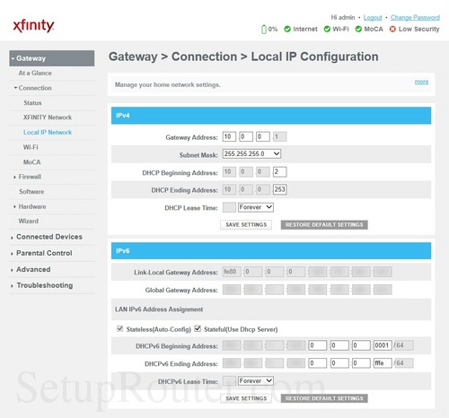 Arris TG3482G Xfinity Screenshots