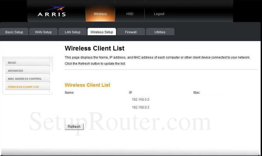 change mac address arris cable modem