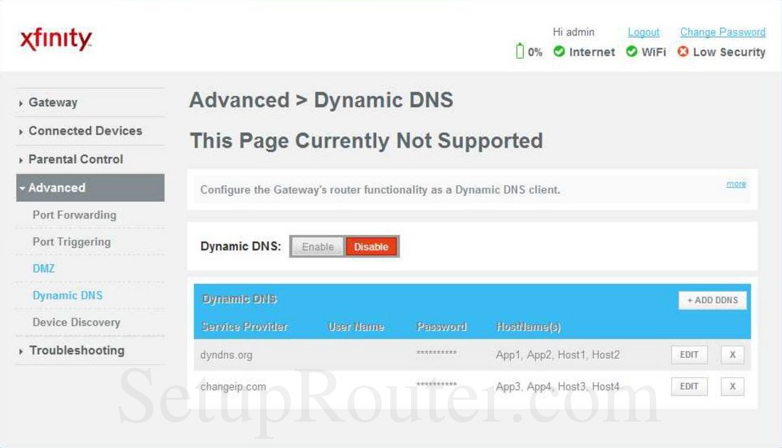 Arris TG862 Screenshot Dynamic DNS