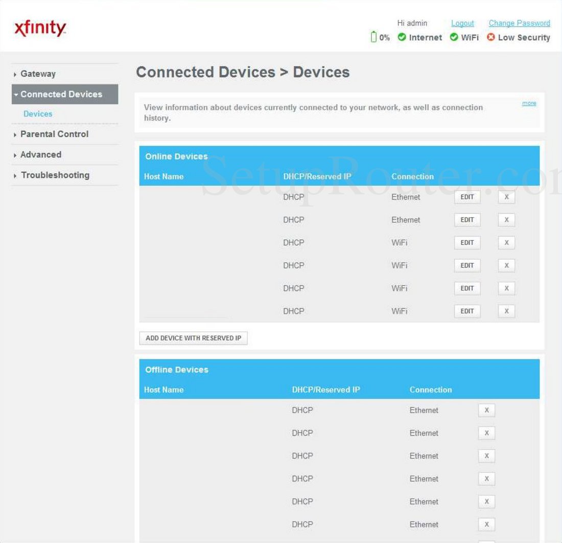 Arris TG862 Screenshot Connected Devices