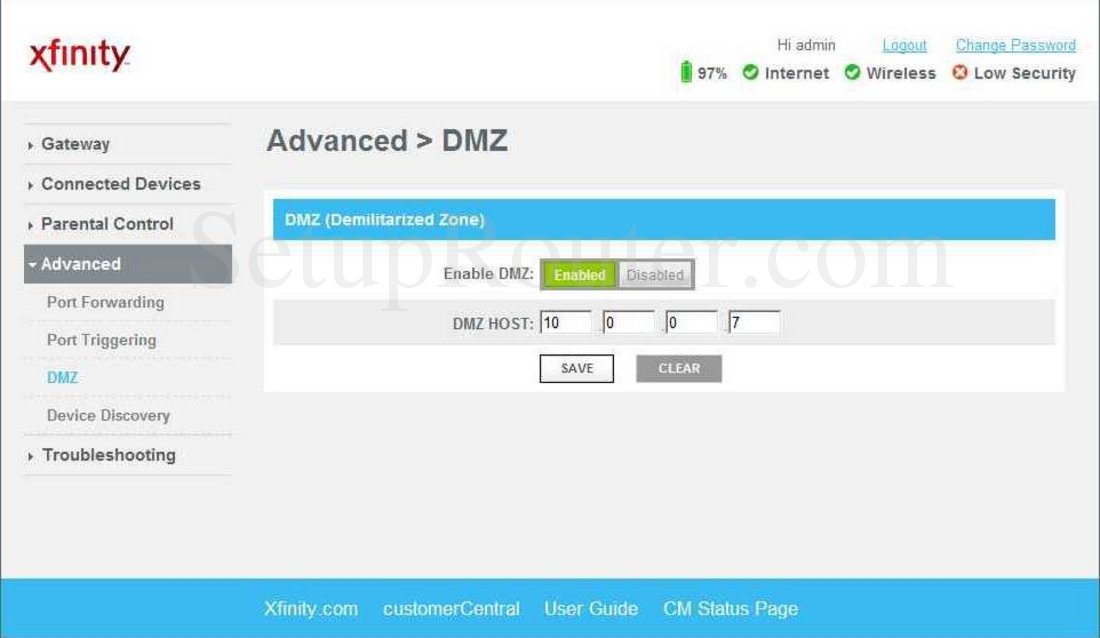 Arris TG862G Screenshot DMZ