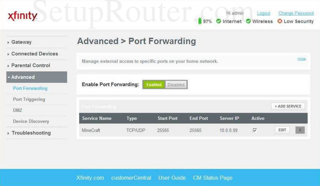 port forwarding xfinity router