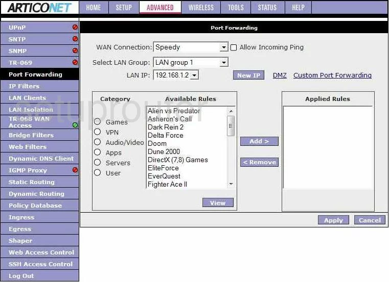 port forwarding nat screenshot