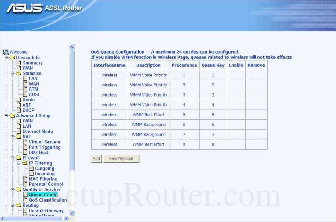 Asus AM604G Screenshot QoS Queue Configuration