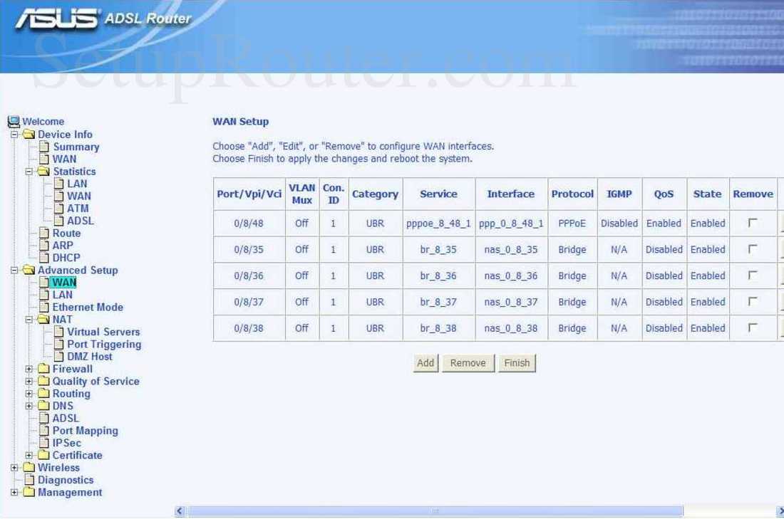 Asus AM604G Screenshot WAN Setup
