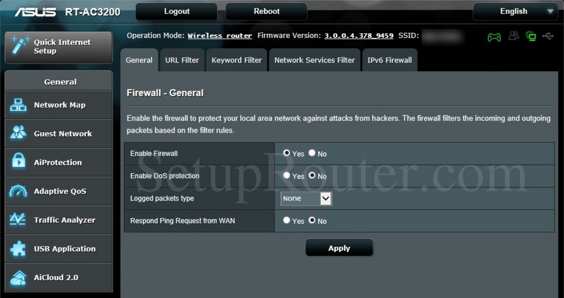 Asus RTAC3200 Screenshot FirewallGeneral