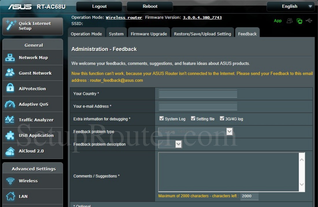 Asus RT-AC68U Screenshot Feedback