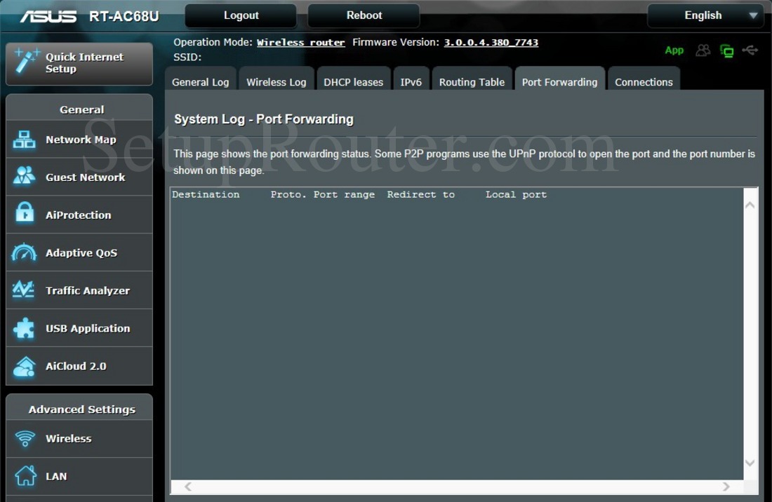 Asus RTAC68U Screenshot PortForwarding