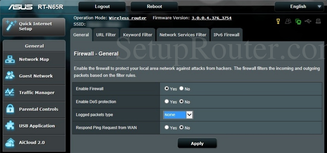 Asus RTN65R Screenshot FirewallGeneral