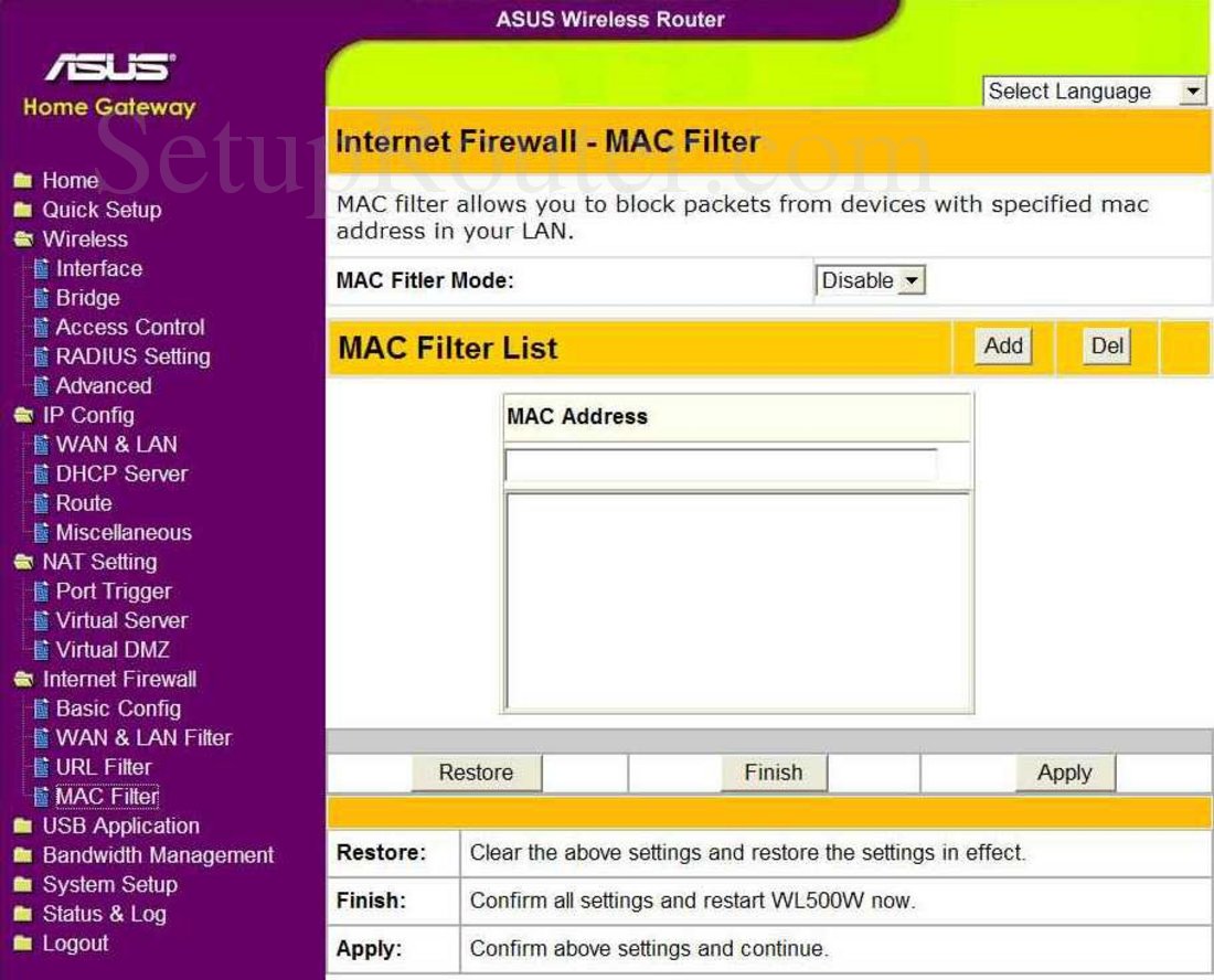 asus mac address filter