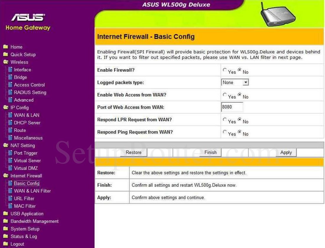 Asus WL500gDeluxe Screenshot Firewall Basic Config
