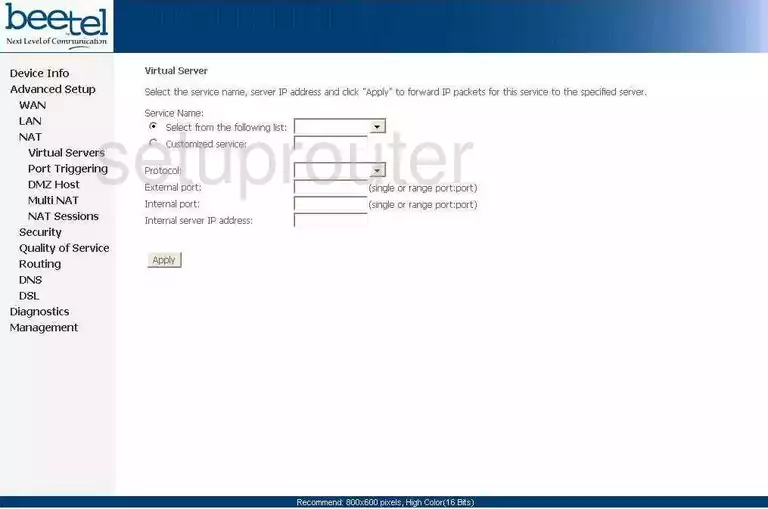 router virtual server screenshot