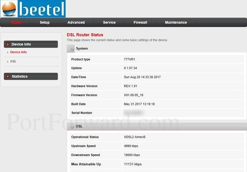 Beetel 777VR1 Device Info