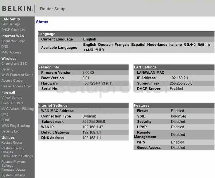 router status mac address internet IP