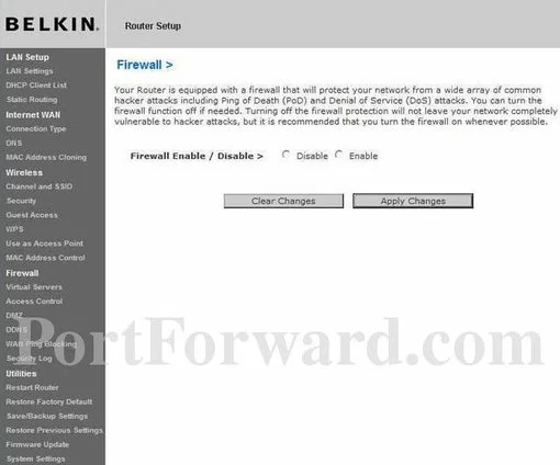 Belkin F5D8235-4v2 port forward