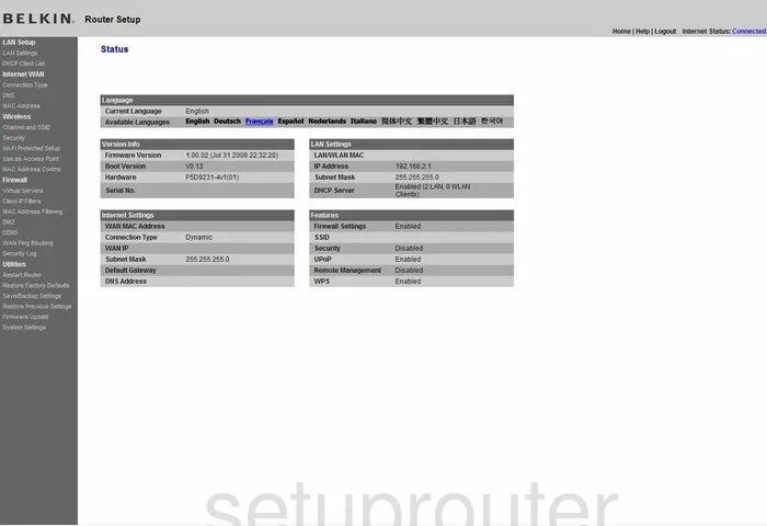 router status mac address internet IP