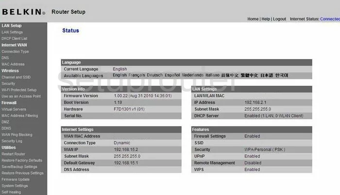 router status mac address internet IP