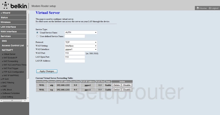 router virtual server screenshot