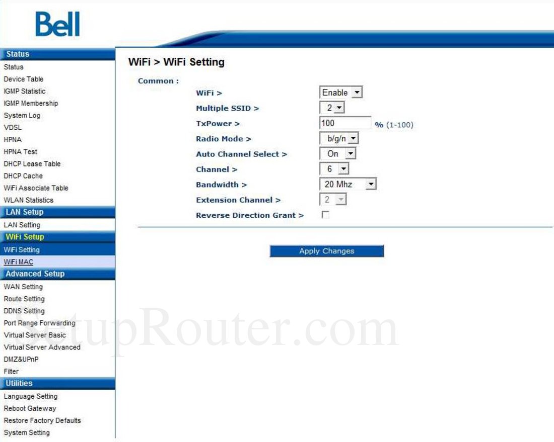 Bell CellPipe7130 Screenshot WiFi Settings