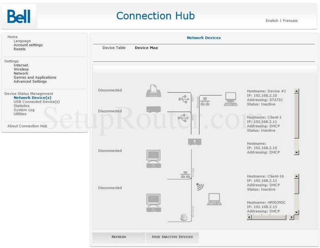 Bell ConnectionHub Screenshot Device Map