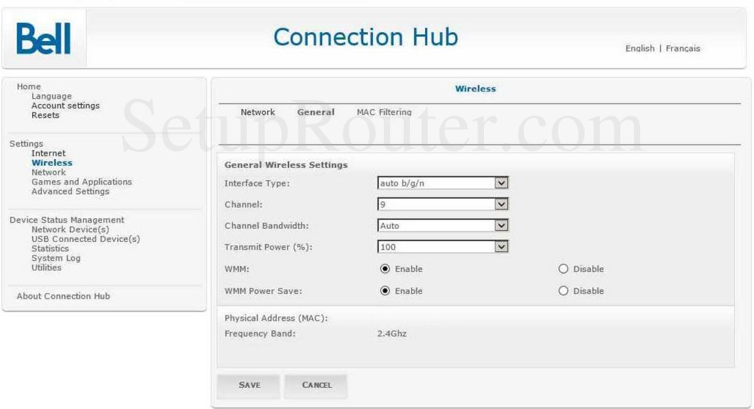 Bell ConnectionHub Screenshot Wireless General