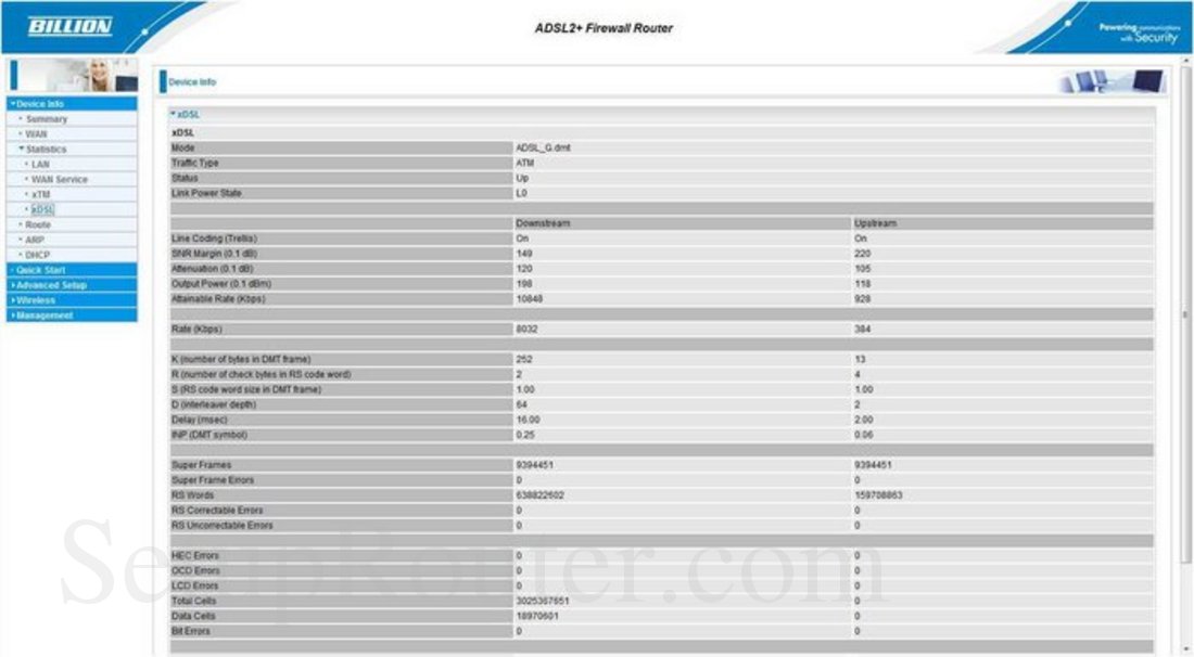Billion BiPAC-7800NL Screenshot xDSL