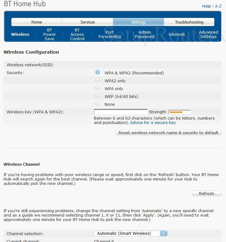 BT Home Hub 3 Screenshot WirelessSettings