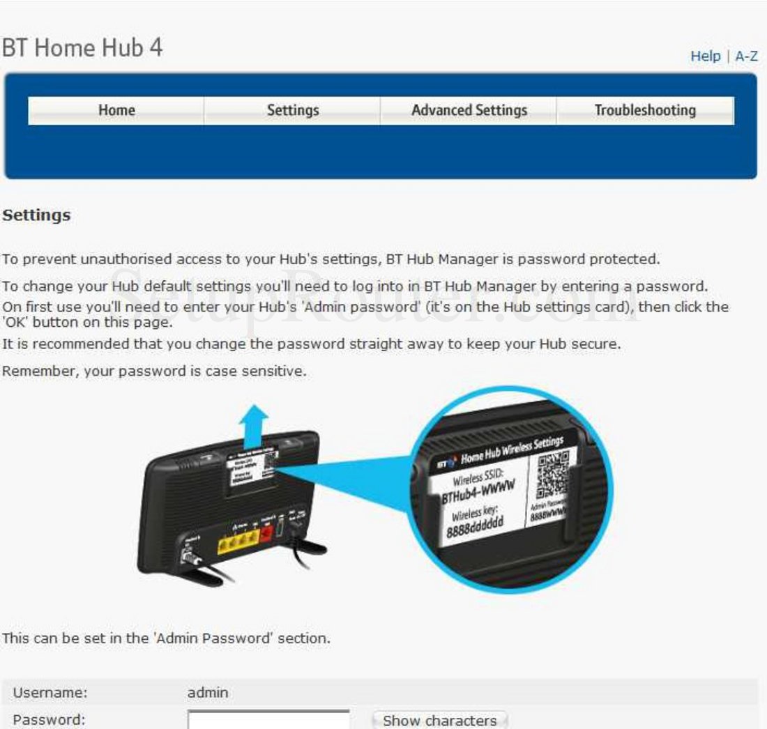 BT HomeHub4 Screenshot Login