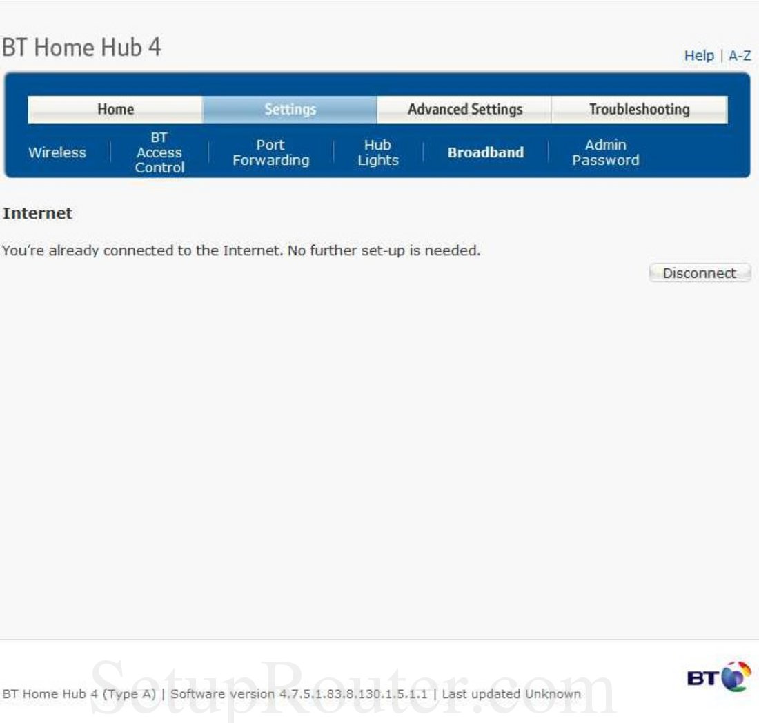 BT HomeHub4 Screenshot Broadband