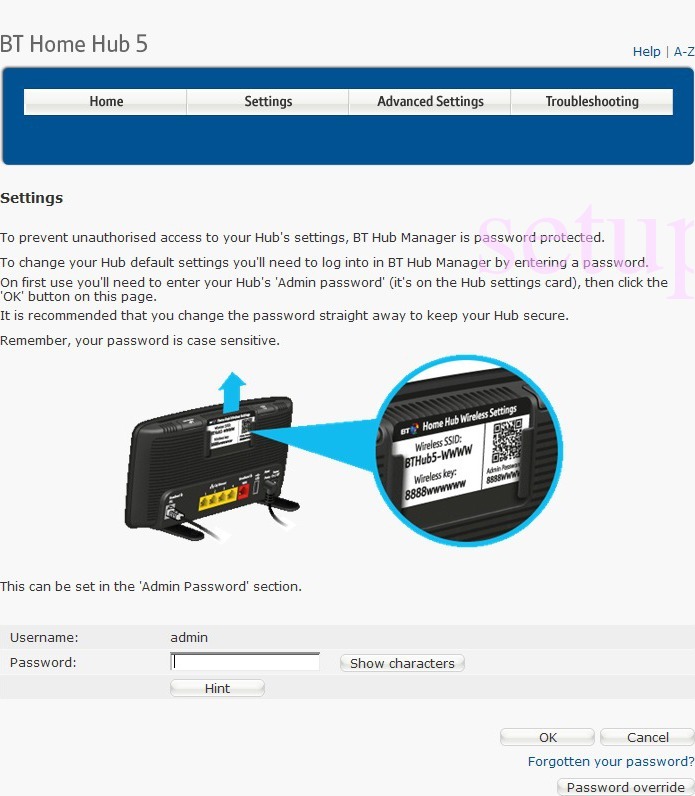 BT Home Hub 5 Login Instructions