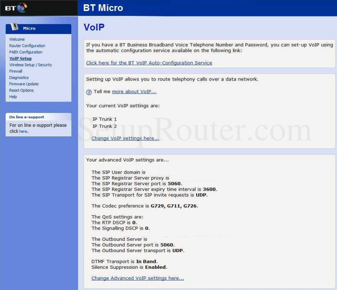 BT Micro Screenshot VoIP Setup