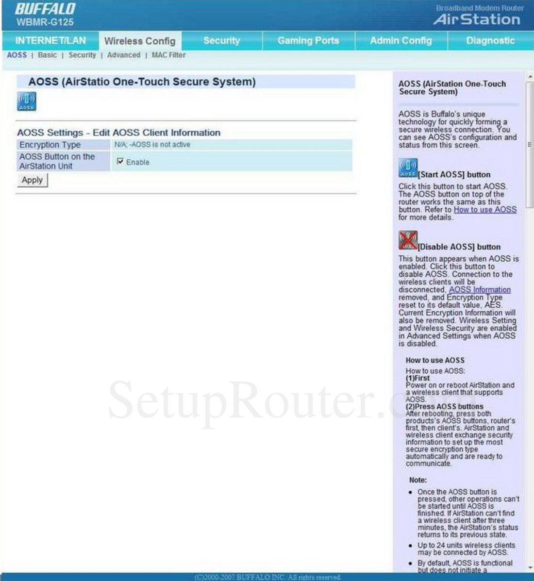Buffalo WBMRG125 Screenshot AOSS