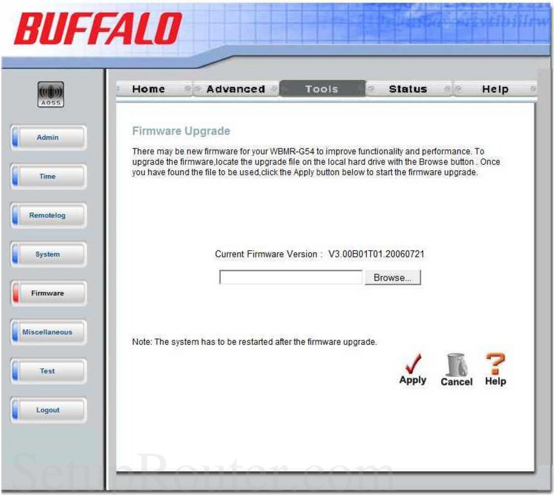 Buffalo WBMR-G54 Screenshot Upgrade