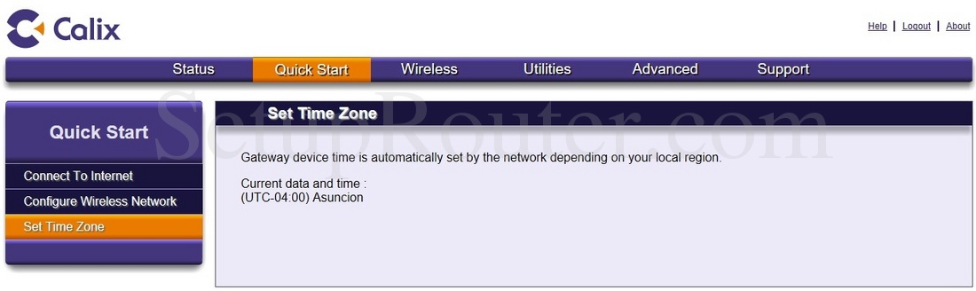 Calix 836GE Screenshot QuickStartSetTimeZone