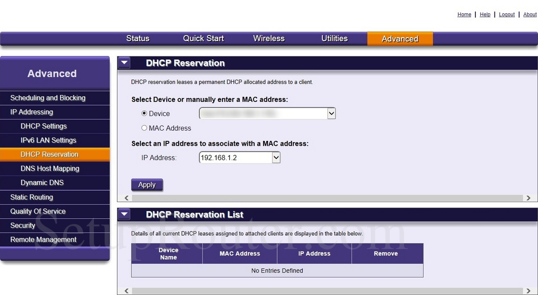 Calix 844G1 Screenshot DHCPReservation