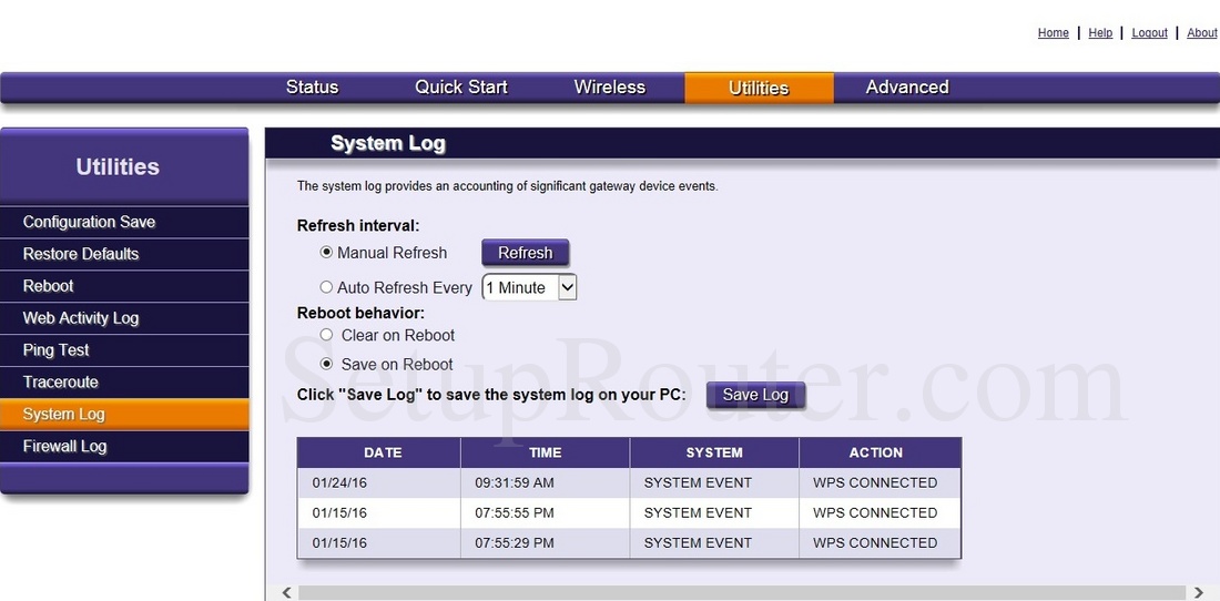 Calix 844G1 Screenshot SystemLog