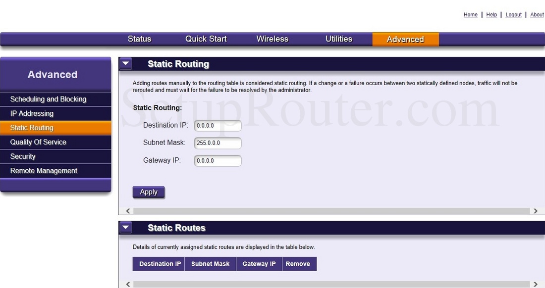 Calix 844G1 Screenshot StaticRouting